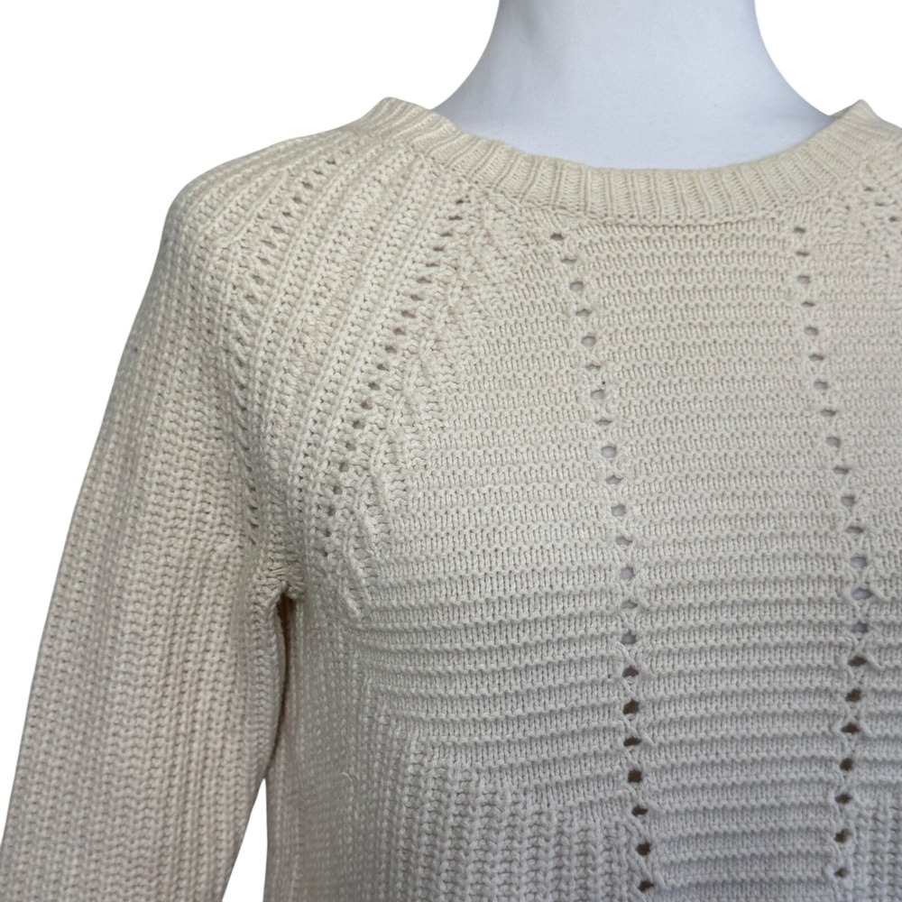 J.Crew Women's Sweater Cream Cotton Wool Knit Normcore Cottage Minimalist XS - Picture 4 of 11